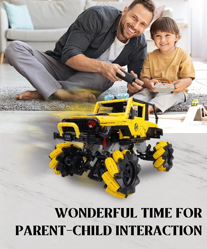 Off-Road Car Building Kits with Remote Control for Adults,Technic Pickup Truck Building Blocks Toys,STEM Engineering Gift for Mens,Boys,Kids-1490PCS(Yellow)