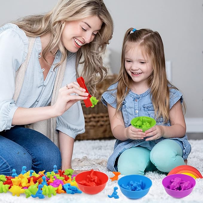 TSYAN Counting Toys Matching Game for Kids with Sorting Bowls Sensory Toys Color Classification Game Set Early Learning Toddler Preschool Montessori Educational Toys for 3 4 5 Years Old-Dinosaurs