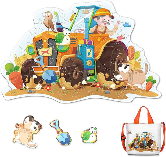ELX 57 Piece Farmer Car Jigsaw Puzzle for Kids 3+,Large Floor Puzzle for Preschool Learning with Storage Bag, Educational Toy Gift Birthday and Christmas for Boys Girls