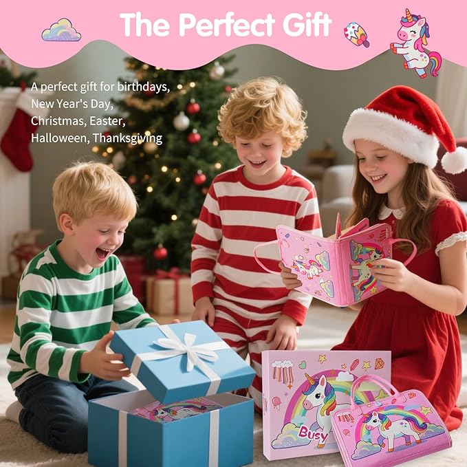 Busy Board-Montessori Toys for Toddlers,Sensory Toys for Girls,Learning Education Travel Toys for Toddlers,Activity Board Busy Book for Kids Birthday Gift (Pink)