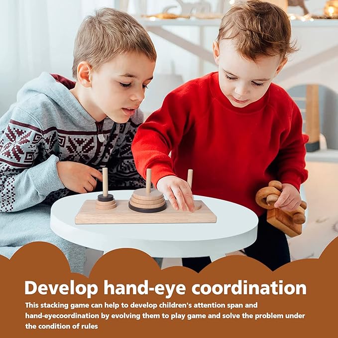 Gothink Wooden Nine-Storey Tower of Hanoi Logic Puzzle Brain Teaser Intellectual Toy for Kids and Adults