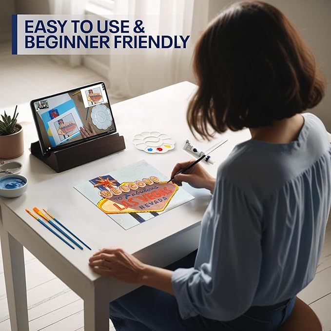 Painting4Real DIY Painting Class Kit for Adults with Video Tutorials: Learn to Paint Vegas Sign – How to Paint with Acrylics – Painting & Art Supplies – 9 Piece Acrylic Paint Set