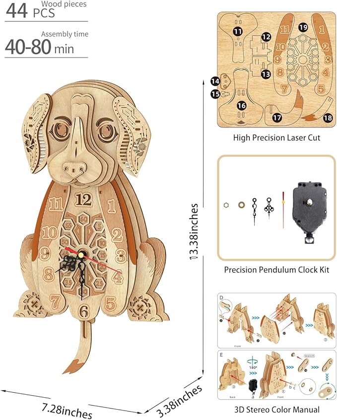 3D Wooden Puzzles for Adults Christmas-Themed Puzzle Wooden Clock Kits to Build with Wall Clock Pendulum