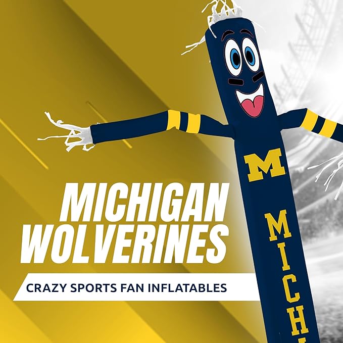NCAA Michigan Wolverines Football Wacky Waving Inflatable Tube Guy with LED Lights & Built-in Blower - 6" x 36" x 96" Inflatable Tube Man Crazy Sports Fan Outdoor Party Decoration