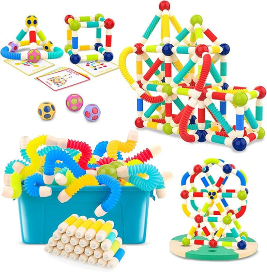 nicknack 2 in 1 Magnetic Blocks Building Toys for Kids, Toddler Boy Toys 3 4 5 Years Old, Preschool STEM Educational Montessori Toys - Magnet Pop Tubes & Balls - Birthday Gift for Boys Girls Age 3-5