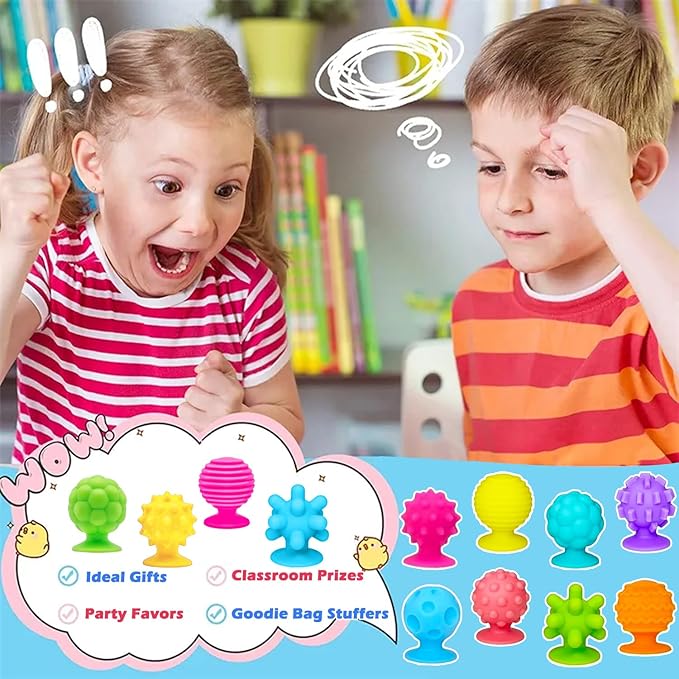Sensory Fidget Toys Kids Adults, 16Pcs Textured Suction Toys for Autism Kids Calming, Sensory Desk Toys for Anxiety Relief, Fidget Strips for Classroom Office (Style 1)