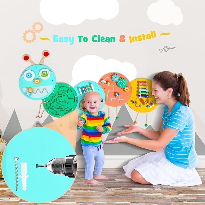 Wall Activity Panels Busy Board: Caterpillar Montessori Sensory Toys for Toddlers - Learning Activity Center Children's Daycare Nursery Playroom Essentials