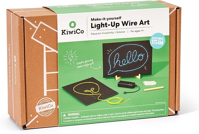 KiwiCo Light-Up Wire Art Kit - DIY Electroluminescent Signs, Fun Educational Science Craft for Kids | Includes EL Wires, Battery Packs, Design Templates, and Instructions | Make Your Own Neon Sign!