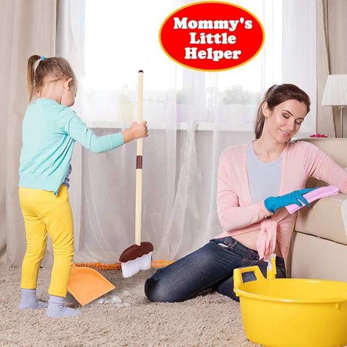 Meland Kids Cleaning Set - 8Pcs Toddler Broom and Toy Vacuum Cleaner, Pretend Play Children House Cleaning Toys, Christmas Birthday Gift for Girls and Boys