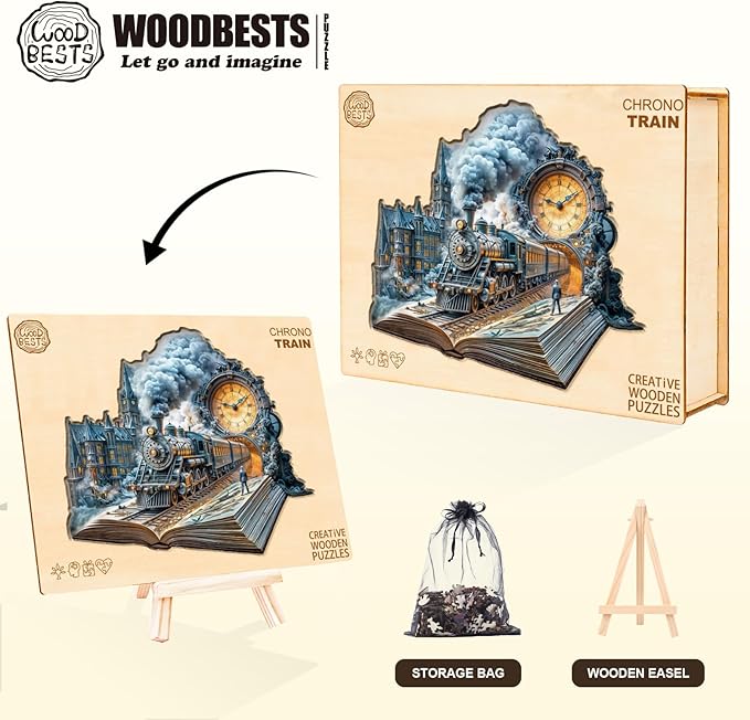 WOODBESTS Wooden Puzzles for Adults-Chrono Train, 205 Pieces Wood Puzzle (L-13.4 * 11.7in), Premium Art Shape Wooden Animal Jigsaw Puzzles, for Men/Women & Family Game Night