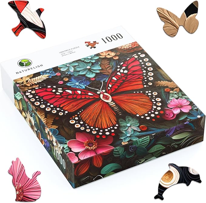 Butterfly Jigsaw Puzzles for Adults 1000 Pieces, Brain Challenging Shaped Puzzle for Game Night, Family, Friends, Size is 26.6 x 19.2, Paper Cutting Art