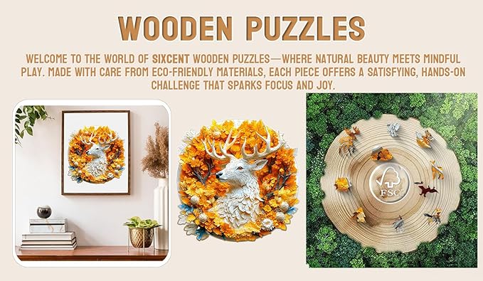 Wooden Jigsaw Puzzle, 200-500 Pieces Unique Shape Animal Puzzle, for Adults & Kids, Birthday Gift Family Game, Decorative Puzzle, Unique Gift (Golden Deer, 200 PCS)