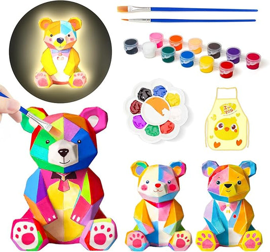 Loungelore Paint Your Own Bear Lamp Kit, Art Supplies Arts and Crafts for Kids Ages 8-12, DIY 3D Bear Night-Light, Creativity Painting Kit Toy for Girl Boy Teen, Birthday Gift for Daughter Son