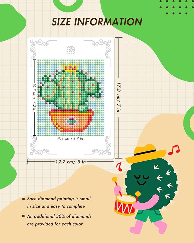 forever young Minigem Diamond Painting Kits Mini Diamond Art Kits, 9Pcs Small Diamond Art Kits for Adults 2-Hour Painting, Postcard-Style Resin Square Drill Diamond Painting Kits 5x7 Inch (Cactus)