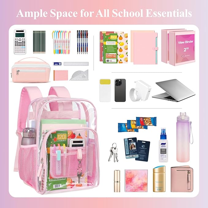 PACKISM Clear Backpack - 17 inch Heavy Duty Clear Backpacks for School, Large Transparent Bookbag for Students (Age 12+)