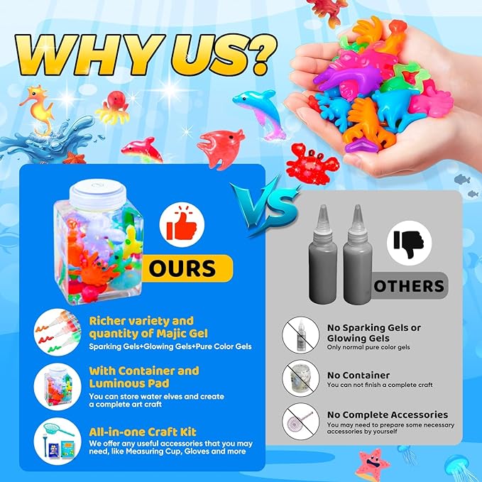 Magic Water Elf Toy Kit - Squishy Maker with 24 Molds & Glow Gels, DIY Mixies Craft Kit for Kids Ages 3+, Make Your Own Glowing Water Pets, STEM Sensory Toy Gift for Boys & Girls