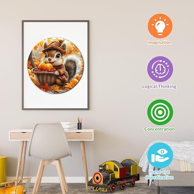 Wooden Puzzles for Kids Ages 4-6 - Squirrel's Harvest 50 Pieces Children Puzzles - Large Pieces Kids Puzzle with Unique Shapes - Fall Puzzles for Boys and Girls (11.4 * 11.4 in)