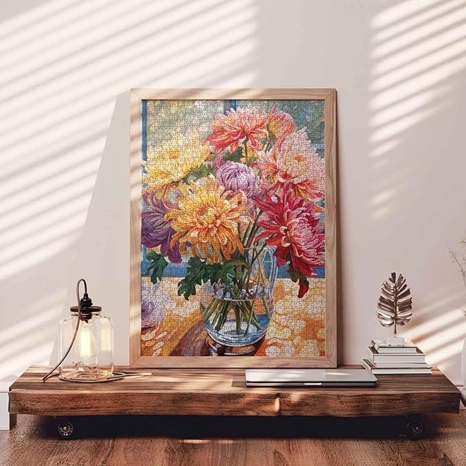 Flowers Floral Jigsaw Puzzle,Persian Chrysanthemum in Vase 1000 Pieces Jigsaw Puzzles for Adults,27 x 20 Inches Puzzles for Family,HD Quality Flowers Puzzle,Family Activity Perfect for Game Night