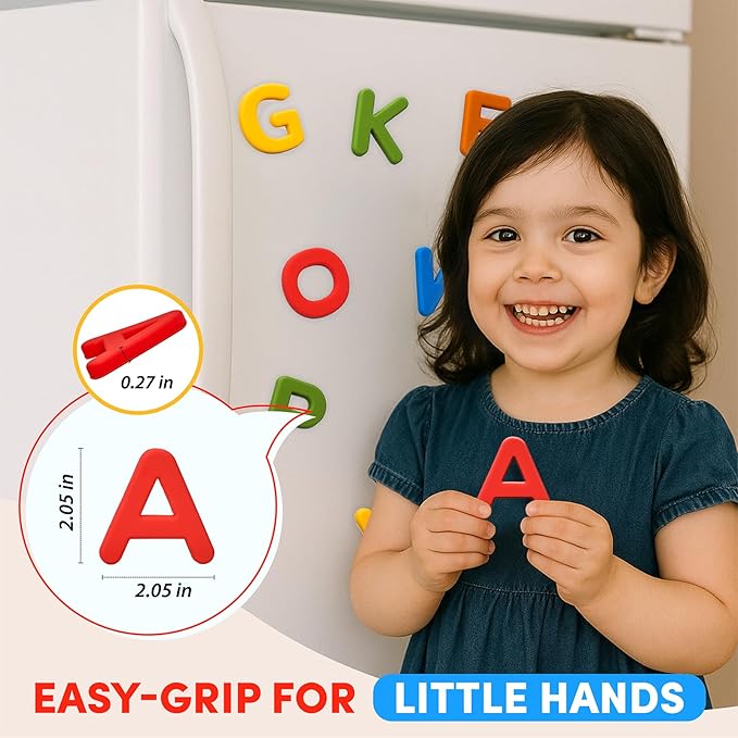 JoyCat Silicone Alphabet Magnetic Letters, 26 Uppercase ABC Fridge Magnets for Toddlers 1-3 & Kids, Baby Learning Refrigerator Toy Set, Preschool Birthday Gifts for Boys & Girls (Vibrant Color)