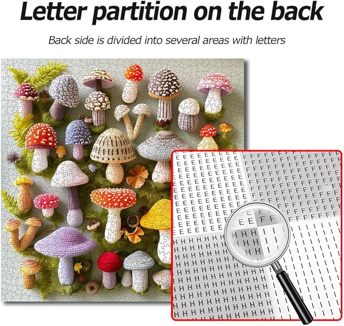 Bgraamiens Puzzle-Crochet Mushrooms-1000 Pieces Mushroom Puzzles for Adults, Nature Plant Jigsaw Puzzles Mushroom Art Puzzles,Unique Plant Jigsaw Puzzle Retro