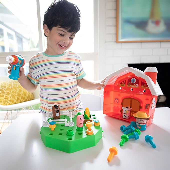 Educational Insights Design & Drill Bolt Buddies Barn - Construction Toys & Tools for Kids, Take Apart STEM Set with Real Electric Toy Drill, Pretend Play Building Kit, Gifts for Toddlers Ages 3+