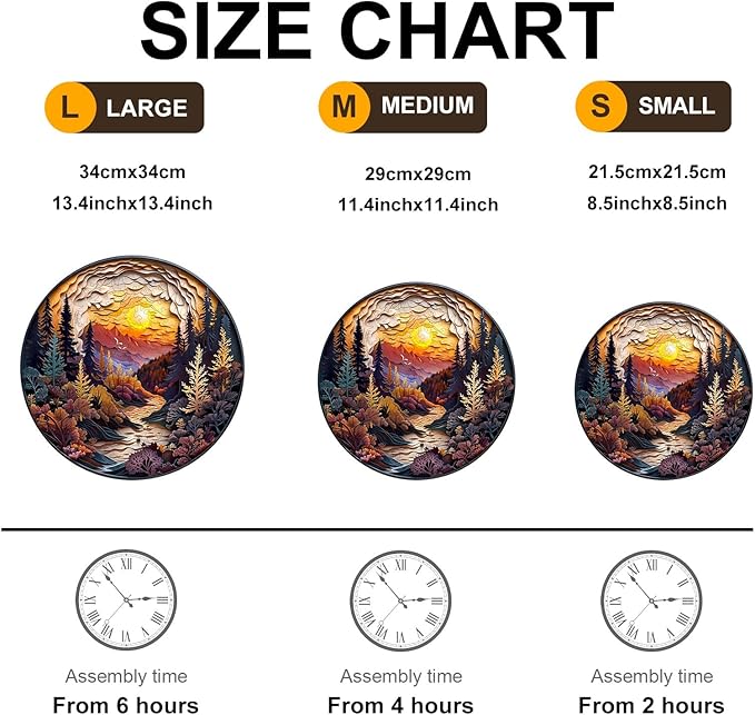Wooden Puzzles for Adults, 3D Visual Effect Sunset Forest Wooden Jigsaw Puzzle Kids,Unique Shape Wood Puzzle Adult,Puzzle for Adults,Birthday Gifts Family Games (L-13.4 * 13.4in-300pcs)