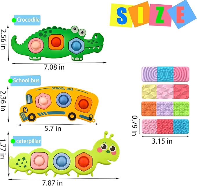 7Pc Fidget Popper Toys for Kids Sensory Strips Sensory Push and Popping Bubbles Montessori Busy Toy, Textured Suction Sensory Toys for with Autism, Pop for Classroom Gifts for Kids