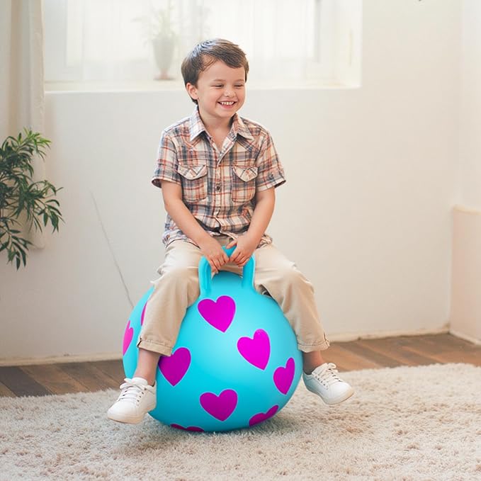 EVERICH TOY Hopper Ball for Kids 3-6, 15In Hippity Hop Ball Toy, Sit On Bouncy Balls with Handle, Indoor Outdoor Inflatable Hopping Toy for Girls Boys Gift with Pump
