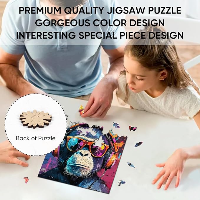 Wooden Puzzles for Adults, Face of Baboon Jigsaw Puzzles 200 Piece, Modernist Painting Style Adult Puzzles, Family Brain Game Gift 11x11.2 inch
