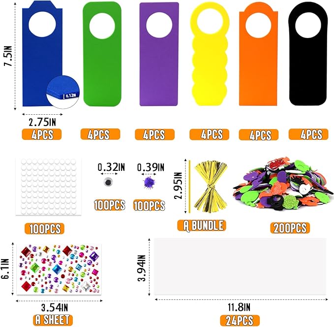 24 Set Halloween Craft Kits for Kids, DIY Halloween Doorknob Hanger Decorations Fall Arts & Crafts Supplies, Halloween Pumpkin Bat Ghost Monster Foam Stickers for Classroom Party Favors Activities