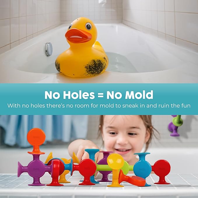 BUNMO Bath Toys Suction - Connect, Build, Create - Bath Toys - Hours of Fun & Creativity - Fine Motor Skills - Stimulating Sensory Toys - Non-Mouthable Toy 3+ - Smooth 24 Pack