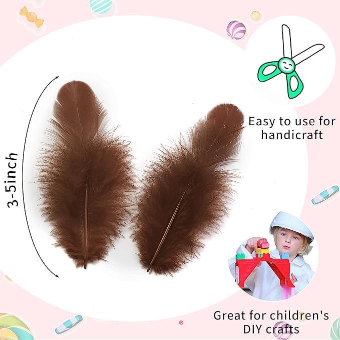 Soarer 300pcs Brown Feathers for Crafts - 3-5inch Craft Feathers Bulk for Wedding Home Party, Dream Catcher Supplies and DIY Crafts(Brown)