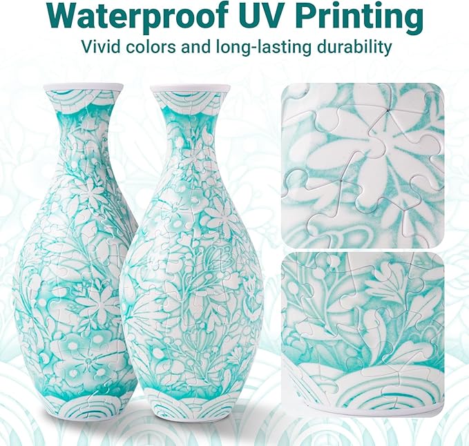 Magnolia 3D Puzzle Vase for Adults to Flower Arrangement and Home Decoration Made by 160 Curved Plastic Puzzle Pieces,Great Gift for Mother's Day and Housewarming