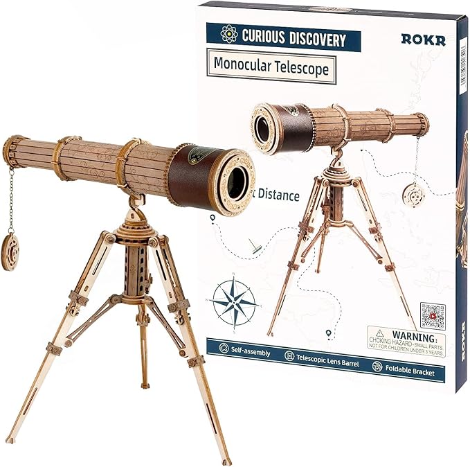ROKR 3D Wooden Puzzles-Model Building Kits-DIY Kits for Adults-Wooden Monocular Telescope Science Gifts Kits for Adults