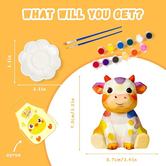 Loungelore Paint Your Own Cow Lamp Kit, Art Supplies Arts and Crafts for Kids Ages 8-12, DIY 3D Cow Night-Light, Creativity Painting Kit Toy for Girl Boy Teen, Birthday Gift for Daughter Son