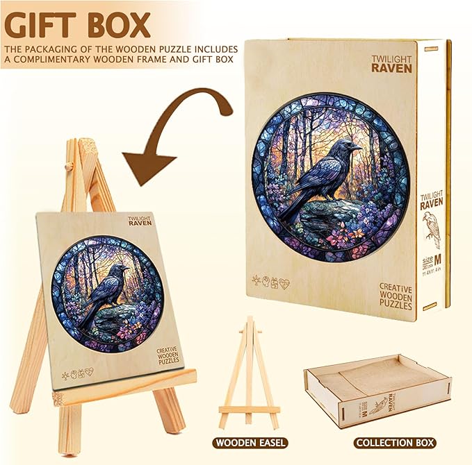 Wooden Puzzles for Adults, Wooden Jigsaw Puzzles, Exquisite Raven Puzzle, Gifts for Family or Friends for Any Holiday.(8.5 * 8.5 in 100pcs)