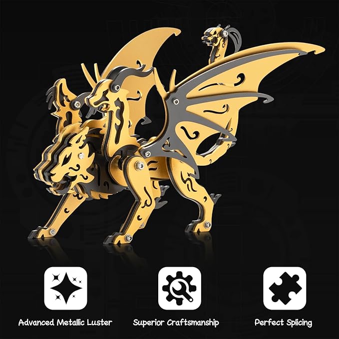 3D Metal Puzzles,3D Metal Puzzle for Adults,Mechanical Model Kit Chimera Black and Gold,Steel 3D Puzzles Stainless Steel Ornaments for Adults Home Decor Art Craft Gifts Toys.