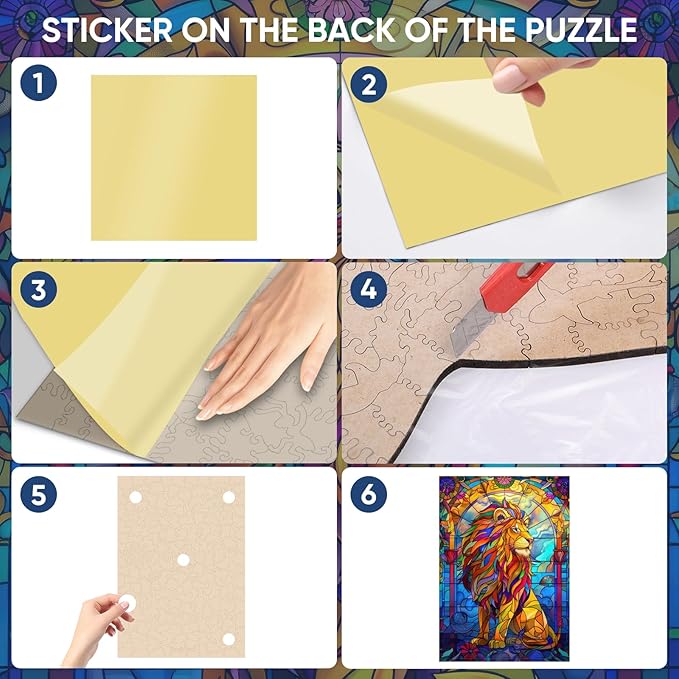 Ruikiyart Wooden Puzzles for Adults Stained Glass Lion Jigsaw Puzzles 500Pcs Unique Animal Shapes Puzzle Games Fabulous Gift for Kids and Adults on Birthday,Thanksgiving,Christmas 12.2x17.3 Inches