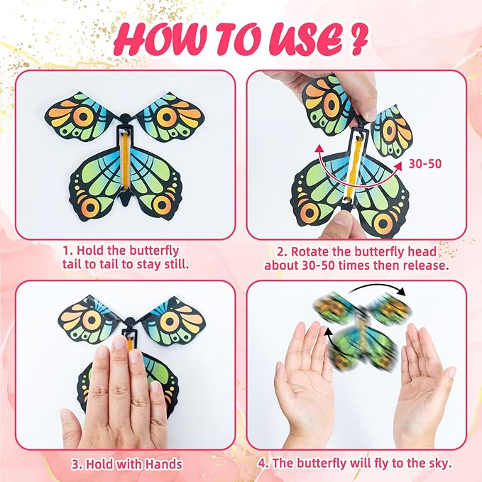 36 Pack Painting Butterfly Craft Kit for Kids, 24 Paper Butterflies and 12 Color Pens, Rubber Band Wind Up Butterfly Toy, Make Your Own Magic Flying Butterflies, School Activity,Surprise Card