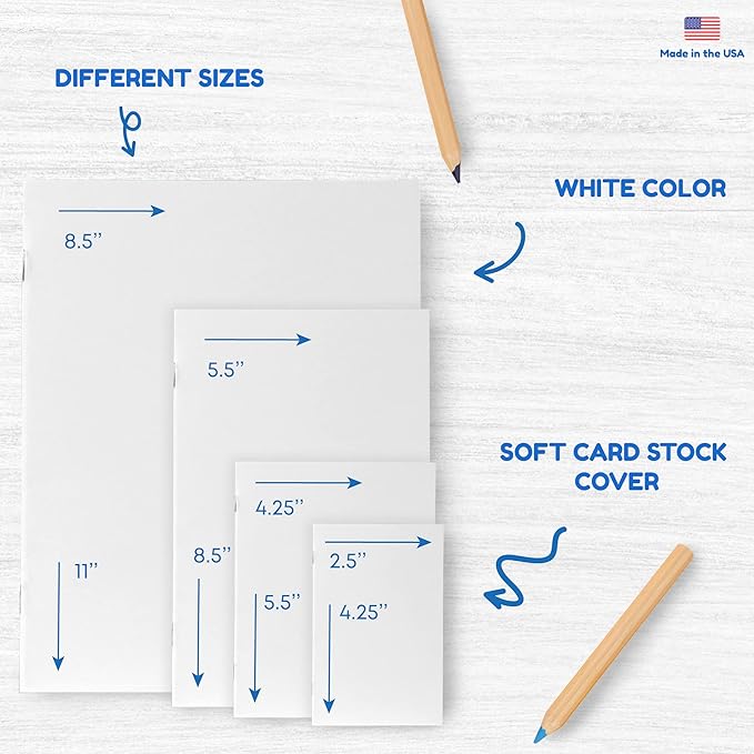 Hygloss Blank Books 8.5 x 11 Inches - 10 Pack - White Paperback for Drawing & Writing - Empty Books for Journaling, Sketching or Arts & Craft