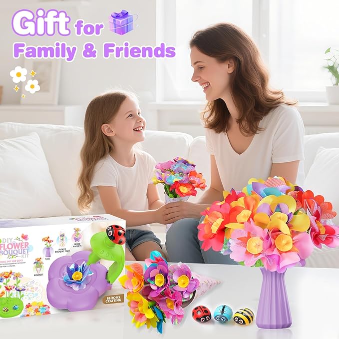 Fabric Flower Bouquets Toys with Music and Light, DIY Arts and Craft Kits Toy for Kids Ages 4-8, Preschool Educational Toys, Christmas Birthday Gifts for 4 5 6 7 8 Year Old Gril