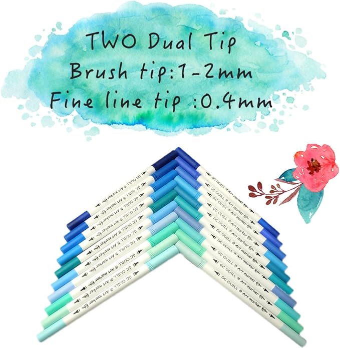 GC 100 Dual Tip Brush Pen Coloring Markers Set Flexible Brush Fineliner Tips - Watercolor Based Markers for Adult Coloring Books Calligraphy Hand Lettering Drawing Markers 100W