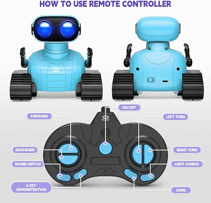 Robot Toy - Rechargeable Emo RC Robot with Auto-Demo for Kids, Age 3+ - Blue