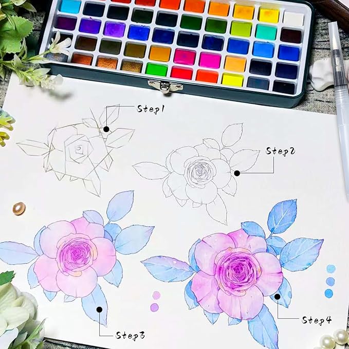 Artecho Watercolor Paint Set 100 Colors with Metallic in Portable Box, Paint Kit with Watercolor Papers and Brushes, Water Color Set for Beginners & Professionals