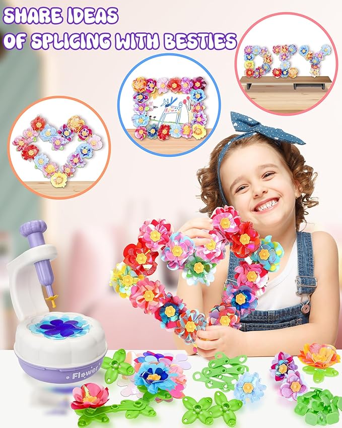 PERRYHOME Fabric Flower Bouquets Toys, 300+ Pcs DIY Flower Crafts for Kids, 2 Gameplays Educational Arts & Crafts Toy, Thanksgiving Birthday and Christmas Gift for 3 4 5 6 7 8 Years Toddler Girl