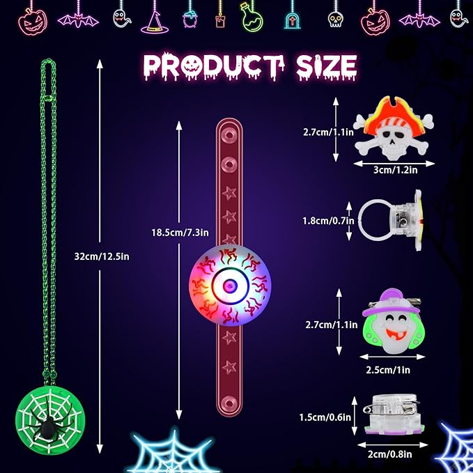 58 PCS Halloween Party Favors, Halloween Light Up Toys Kids' Party Favors, Glow in the Dark Toys - Necklaces, Rings, Bracelets, Brooches - Bulk Halloween Goodie Bag Fillers, Halloween Party Supplies