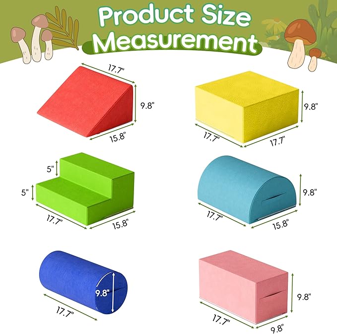 TOLEAD Large Baby Climbing Blocks – 6 Pcs Climbing Toys for Toddlers - Ultra High Density Soft Foam Play Gym Equipment Easy Wash for Indoor Nursery, Classic (Classic, 6-Piece)