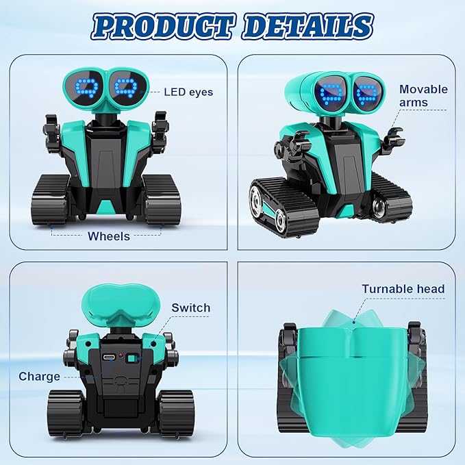 Robot Toys for Boys Girls with Auto-Demonstration Robots for Kids Remote Control Rechargeable Emo Robot with LED Eyes Age 3 Years and Up Green