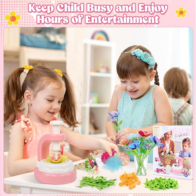 Hunfur DIY Fabric Flower Bouquet Craft Kit for Girls Ages 3-5 4-8,Build Your Own Flower Making Kit Toy,Arts and Crafts for Kids 3 4 5 6 7 8 Year Old Birthday Gift, Preschool Educational Activity