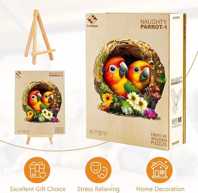 Wooden Puzzles for Adults, Wooden Jigsaw Puzzles for Adults Kids, Naughty Parrot-1 Unique Shaped Wood Puzzles Adult, Creative Birthday Gifts for Friends Family Game (13.4 * 12.7in 285pcs)